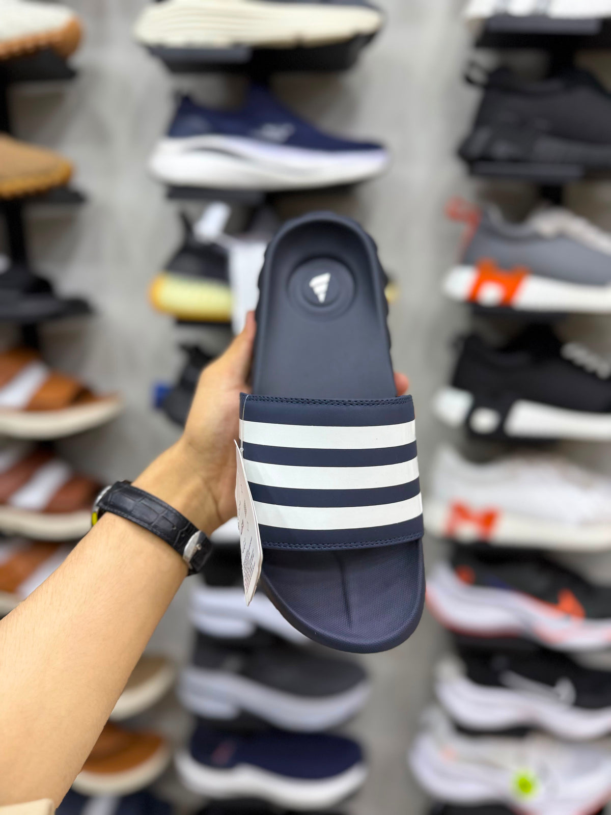 AD Three Stripes Soft Sole Slides - Blue/White