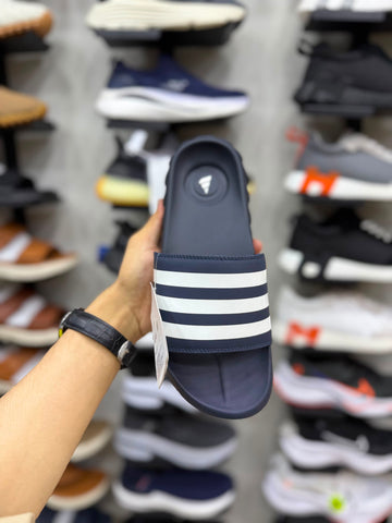 AD Three Stripes Soft Sole Slides - Blue/White