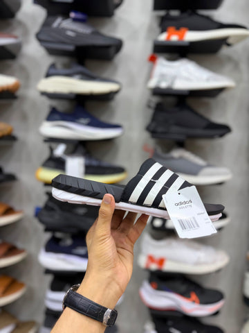 AD Three Stripes Soft Sole Slides - Black/White