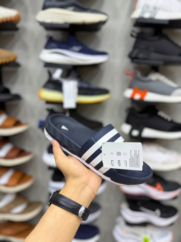AD Three Stripes Soft Sole Slides - Blue/White