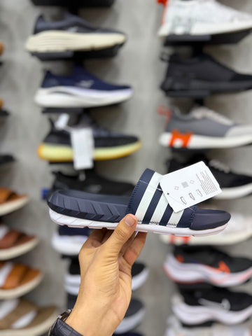 AD Three Stripes Soft Sole Slides - Blue/White
