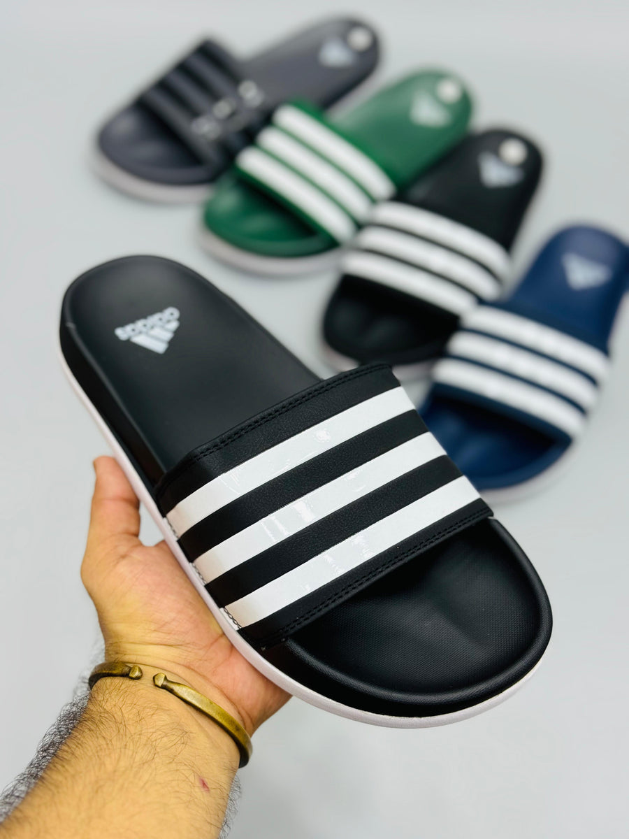AD Three Stripes Soft Sole Slides - Black/White