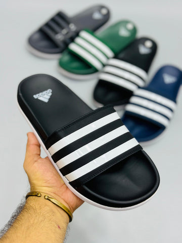 AD Three Stripes Soft Sole Slides - Black/White