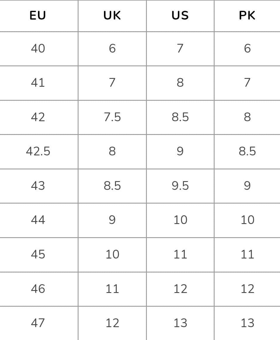 Shoe Size Chart